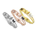 Korean Exquisite Tarnish Free Crystal Butterfly Stainless Steel Bracelet for Women 18K Gold Plated Spring Cuff Bangle
