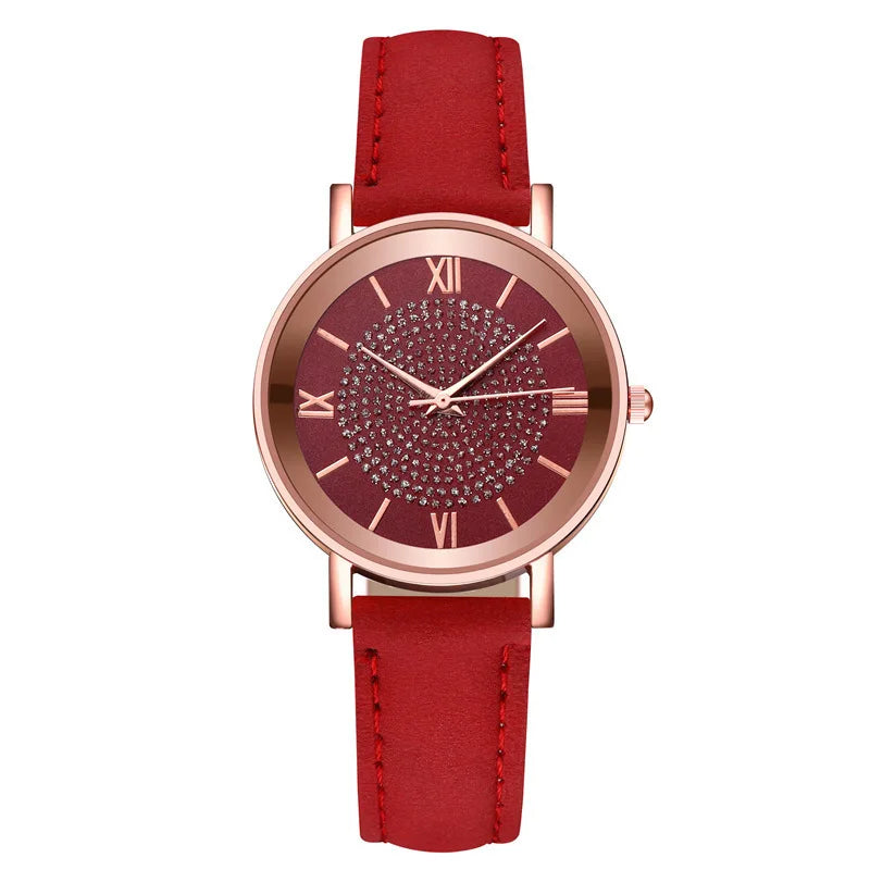 Fashion Alloy Cheap Starry Frosted PU Leather Strap Ladies Watch Factory Spot Wholesale Custom LOGO Women Gift Quartz Watches
