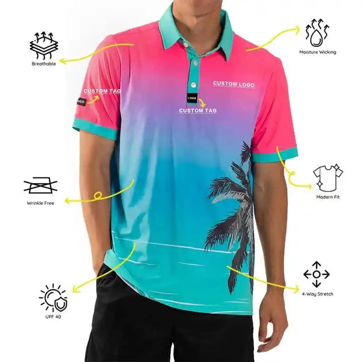 Custom Sublimation Print Custom Embroidery Men's Golf Shirts Sublimation Sport Quick Dry UPF 50 Polo T Shirts