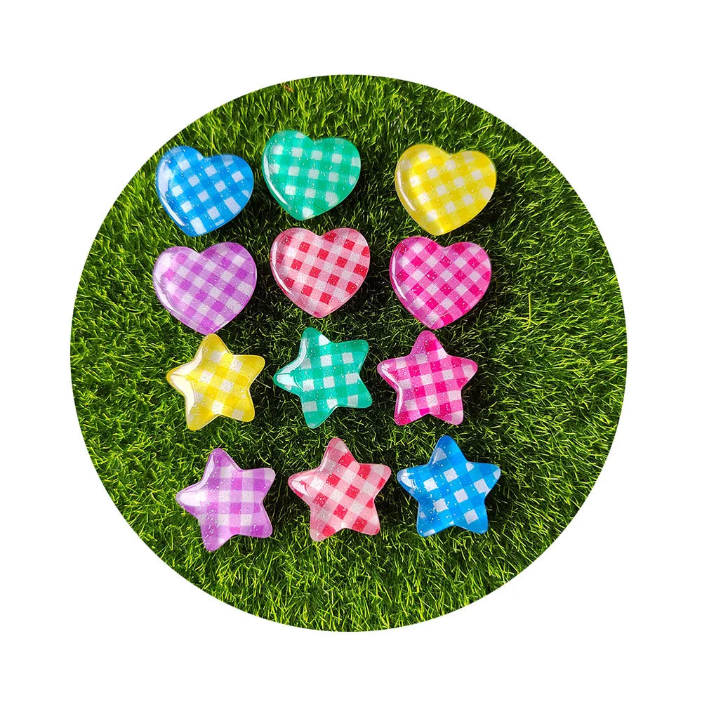 Cute Resin Mini Plaid Heart Star Shaped Series Flat Back Cabochon Scrapbooking DIY Jewelry Craft Decoration