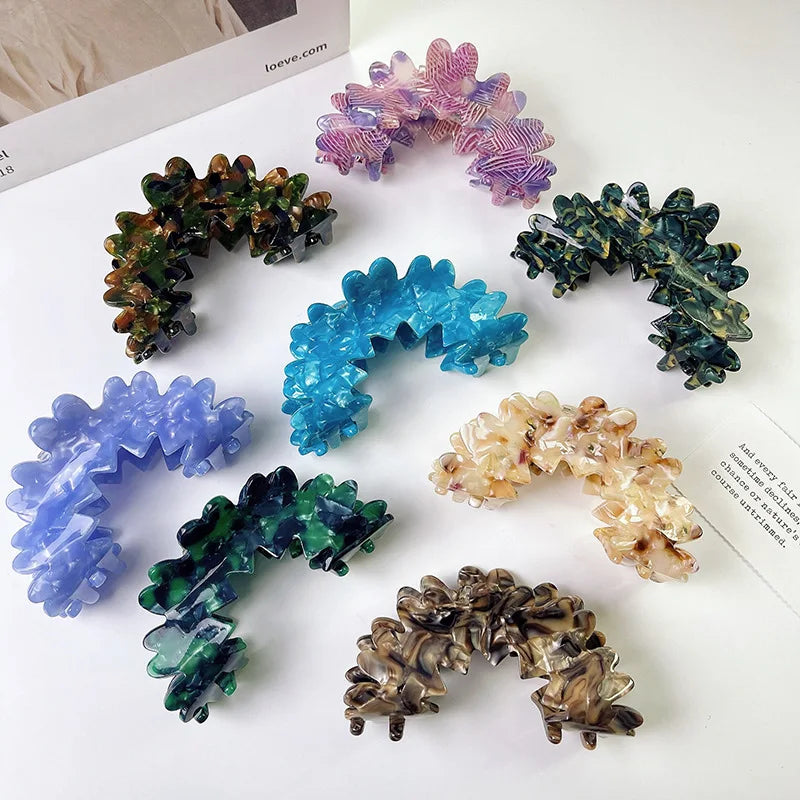 Fashion Hair Clip Barrette Wholesale Customizable Peacock Blue Geometric Shape Acetate 9x5cm Hair Claw Clip Wave