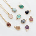 8x13mm Faceted Oval Shape Gold Bezel PendantNatural Stone Crystal Quartz Flatback Single Bail CharmDIY Jewelry Making