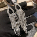 Fashion Long Tassel Rhinestone Drop Earrings Simple Geometric Crystal Earrings for Women Statement Jewelry
