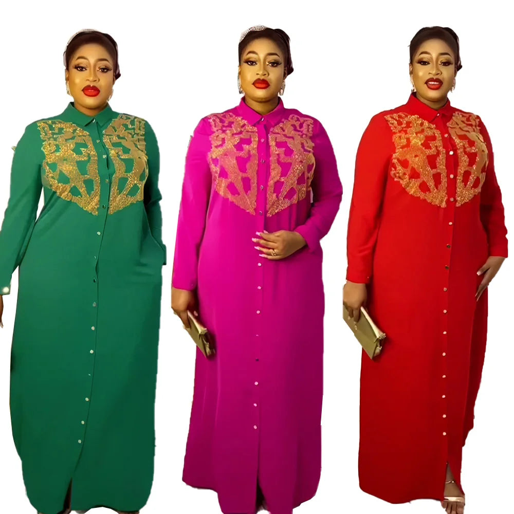 In Stock Women's Linen African Kanga Clothing Shirtdress 2023 Ankara Dress Latest