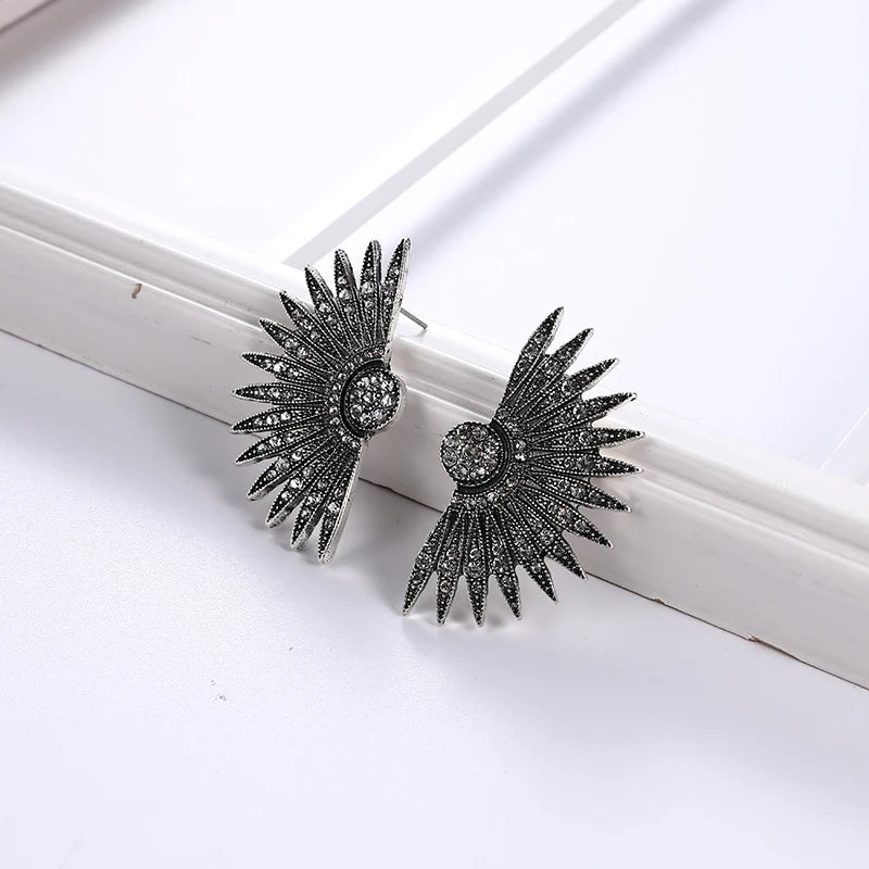 Bohemian Ethnic Jewelry Diamond Semicircle Earrings Rhinestone Fan Geometric Crystal Stud Earrings