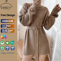 New Autumn and Winter Sweater Dress Pullover Thickened Waist Round Collar Long Bottom Knitted Casual Dresses