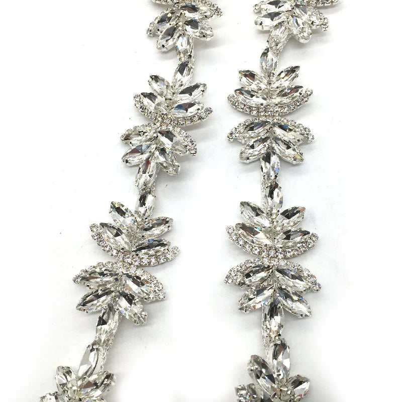 New Fashion Wholesale Rhinestone Chain Crystal Silver Faceted Diamond Rhinestone Bridal Belt Chain Trimming