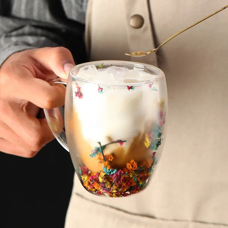 Hot Sale Customizable Double Layer Glass Coffee Cup 250ml/350ml High Value Christmas Snow Scene Full of Stars for Tea