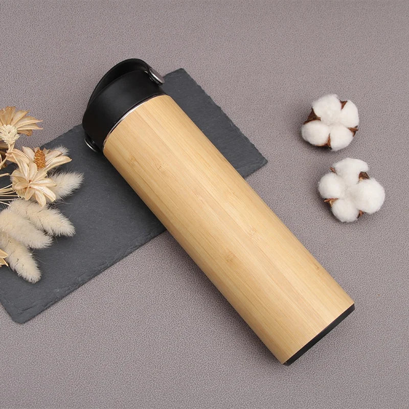Top Eco Reusable Stainless Steel Bamboo Coffee Mug Bamboo Thermo Bottle 380ml Bamboo Shell Vacuum Thermos Water Tea Cup