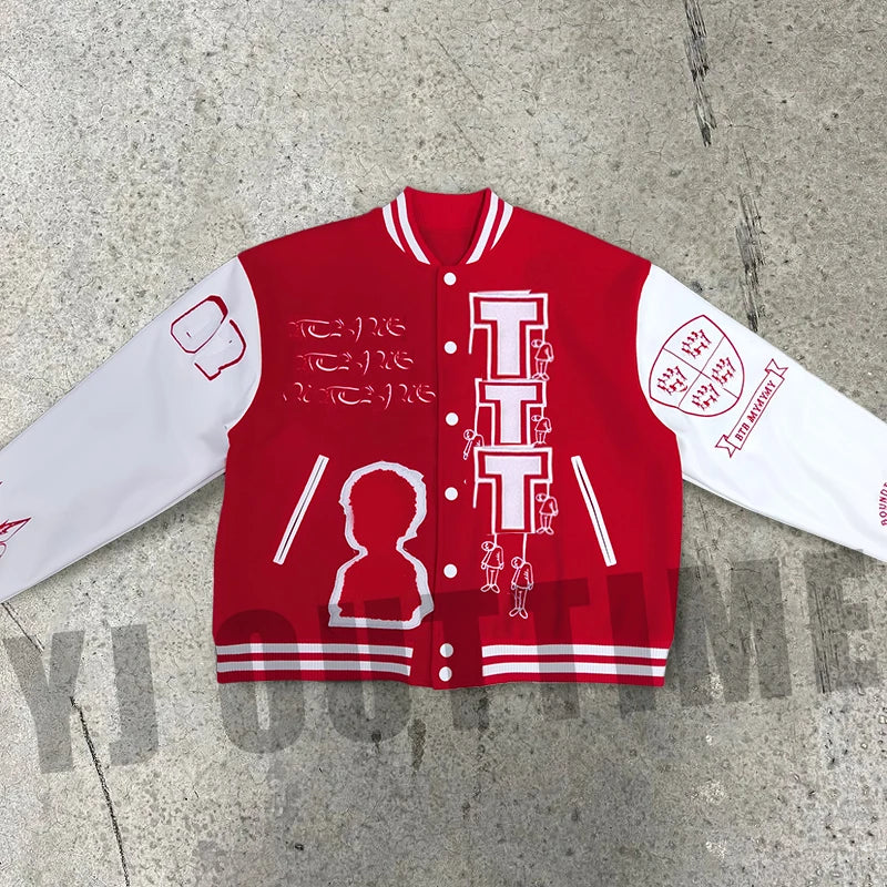 Custom Embroidered Patch Vintage Letterman Varsity Jacket Wholesale High Quality Pu Leather Sleeves Varsity Baseball Jacket