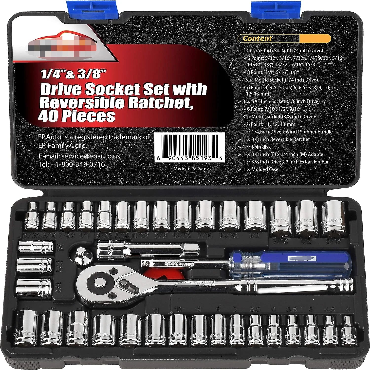 OEM  40 Pieces 1/4-Inch & 3/8-Inch Drive Socket Set With 72 Tooth Reversible Ratchet Hand Tool Sets