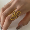 Adjustable 18K Gold PVD Stainless Steel Fashion Rings Waterproof Butterfly Statement Jewelry for Women for Engagement