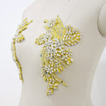 Pair Left and Right Shine Rhinestone Bullion Beaded Appliques Patch for Wedding Engagement Evening Dress Panels WRA-296