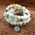 108 Mala Natural Stone Beads Wrap Bracelet Necklace Matte Amazonite Agate Yoga Bracelet for Women Men