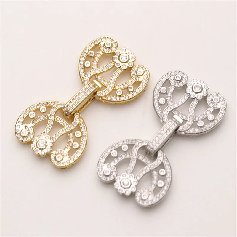 18K Gold Plated Brass Micro Pave CZ Layered Pearl Beaded Clasp for Jewelry Findings Accessories