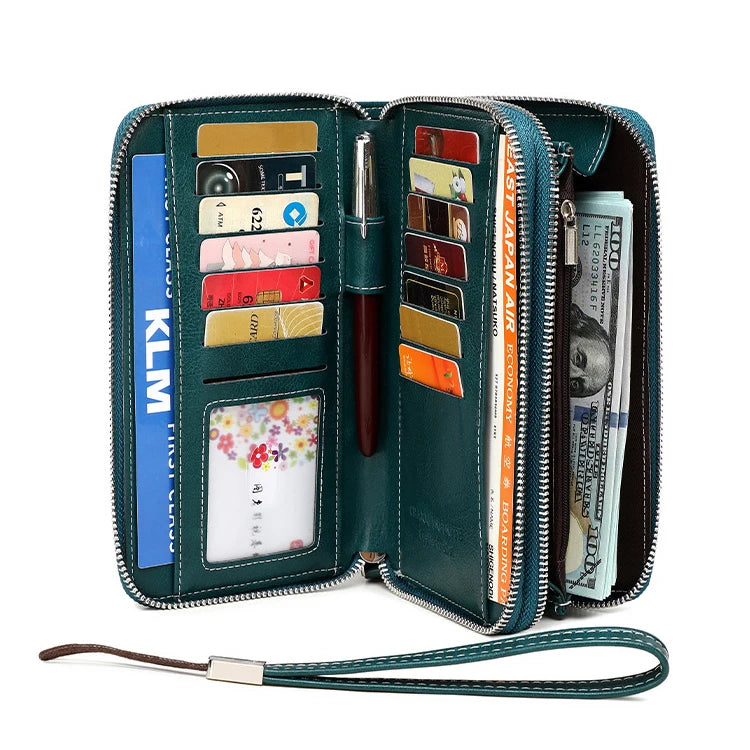 New Clutch Phone Bag Travel Long Double Zippers Wallet RFID Passport Holder Clutch Ladies Purse Trifold Pu Leather Women Wallet