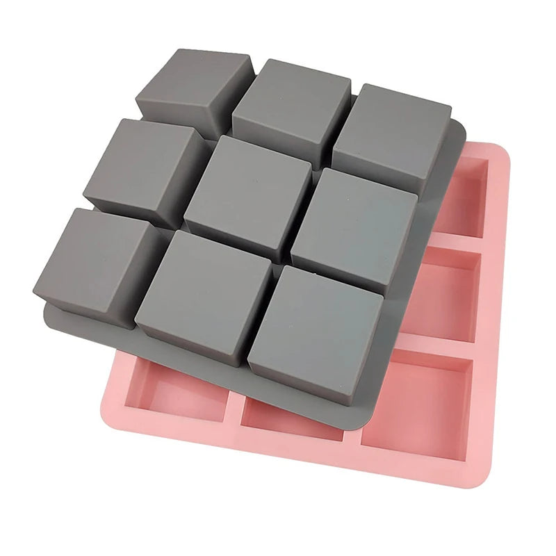 Early Riser 9 Cavity Square Silicone Soap Mold DIY Cake Pan Mould Family Bathroom Home Handmade Soap Mold Kitchen Supplies