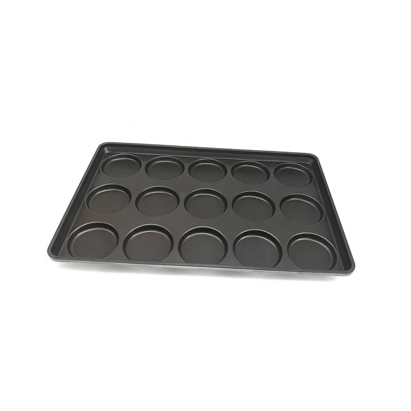 Factory Price Nonstick 4 Inch 15 Indents Round Baking Pan Hamburger Grill Aluminum Bun Pan Bakeware