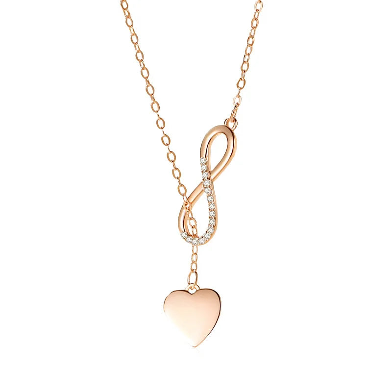 Fine Jewelry 925 Sterling Silver Rose Gold Plated Infinite Love Heart Y Necklace for Women