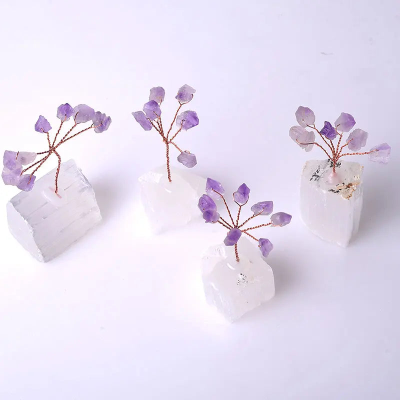 Natural Amethyst Fluorite Quartz Tree with Selenite Stone Base Lucky Crystal Craft for Gifts Enhanced Readability SEO Visibility