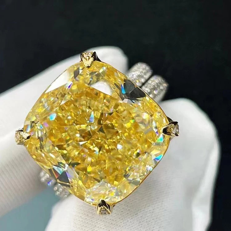 SGARIT Jewelry Yellow Diamond Engagement Ring 18K White Gold 20.12CT Certificate VS2 Fancy Light Yellow Luxury Diamond Ring