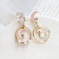 Cute Rabbit Drop Earring Korea Fashion Enamel Graze Oil Women Dangle Earrings Moon Star Asymmetry Girl Sweet Jewelry