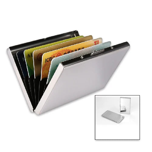 Accordion-style Button Closure Stainless Steel Credit Card Case Wholesale Wallet with RFID Protection
