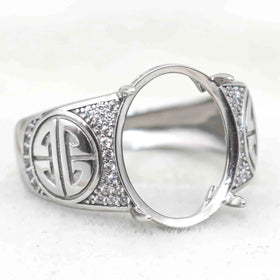 Sterling Silver 12*15mm Semi Mount Men's Ring Frame Empty Blank Claw Setting S925 Base Holder Without Center Stone for DIY Inlay