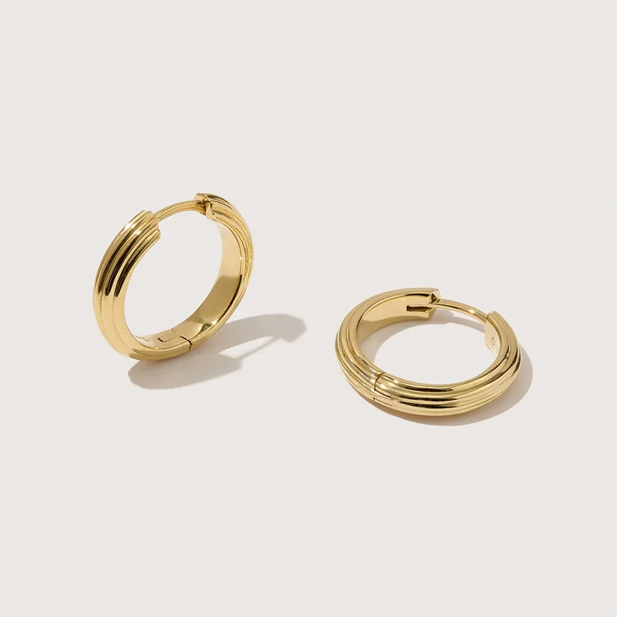 LOZRUNVE Sterling Silver 925 18k Gold Korean Statement Texture Medium Hoop Earring