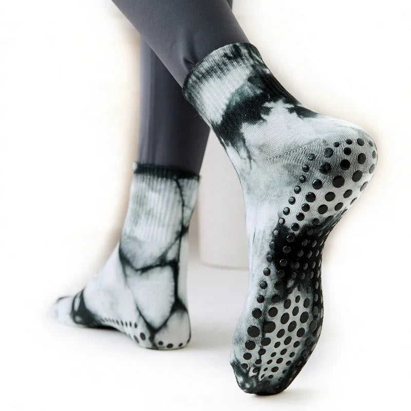 Wholesale Sport Sock Tie Dye Custom Tie Dye Socks for Women Dance Anti slip Grip Cotton Yoga Socks