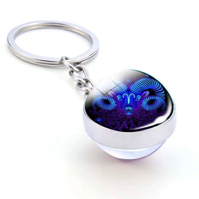 New Arrival 12 Zodiac Sign Keychains Sphere Ball Crystal Key Chains Key Rings Scorpio Leo Aries Constellation for Birthday Gifts