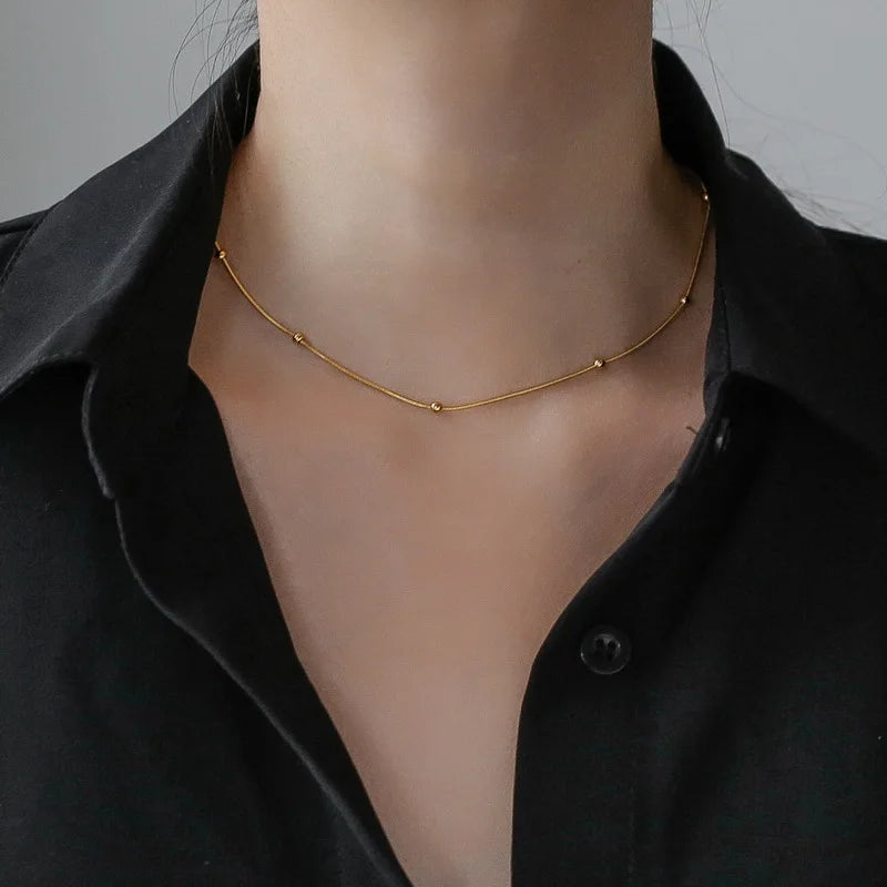 New Trend 18K Gold Plated Stainless Steel Jewelry Waterproof Snake Chain Ball Charm Necklace for Women