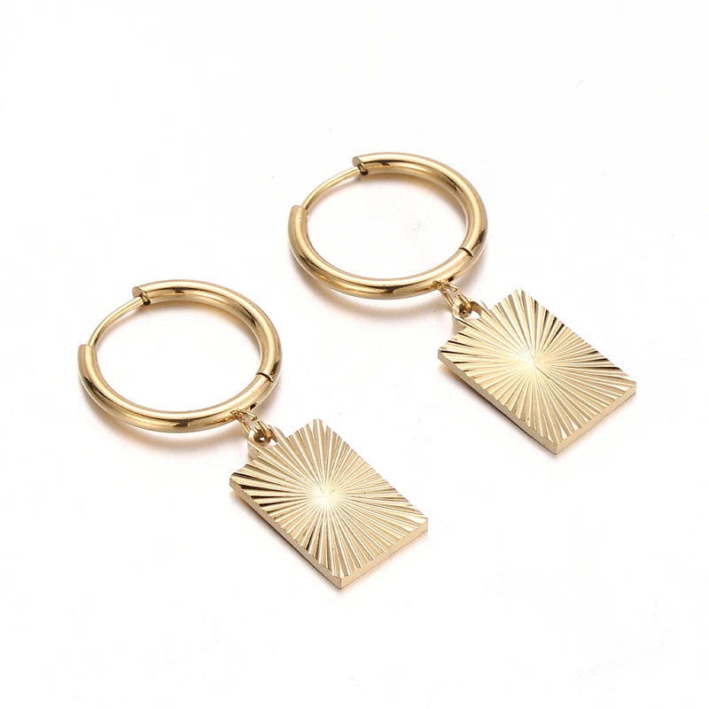 2024 Trending Women's Gold-Plated Stainless Steel Earrings Twisted Rope Square Hoop for Weddings Parties and Gifts