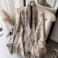 Women's High Quality Cashew Flower Bluebird Scarf Thick Shawl with Ethnic Leaf Pattern for Office Warmth