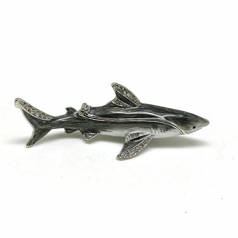SHINNYGIFTS Ocean Series Metal Craft Enamel Shark Trinket Box Desk Ornaments Jewelry Gift Box