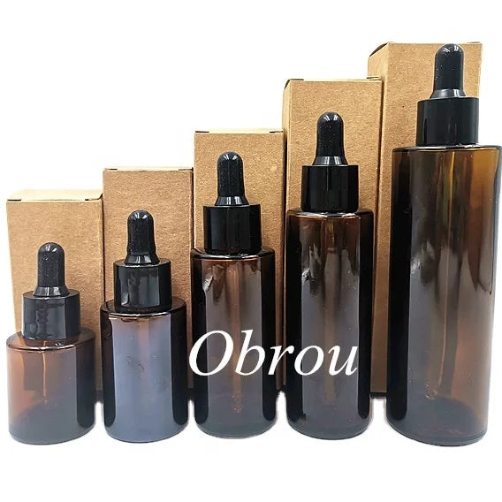 Matte Frosted Black Amber Measuring Serum Glass Dropper Bottle 10ml 30ml 50ml 100ml 60ml Paper Cardboard Tube Box Packaging