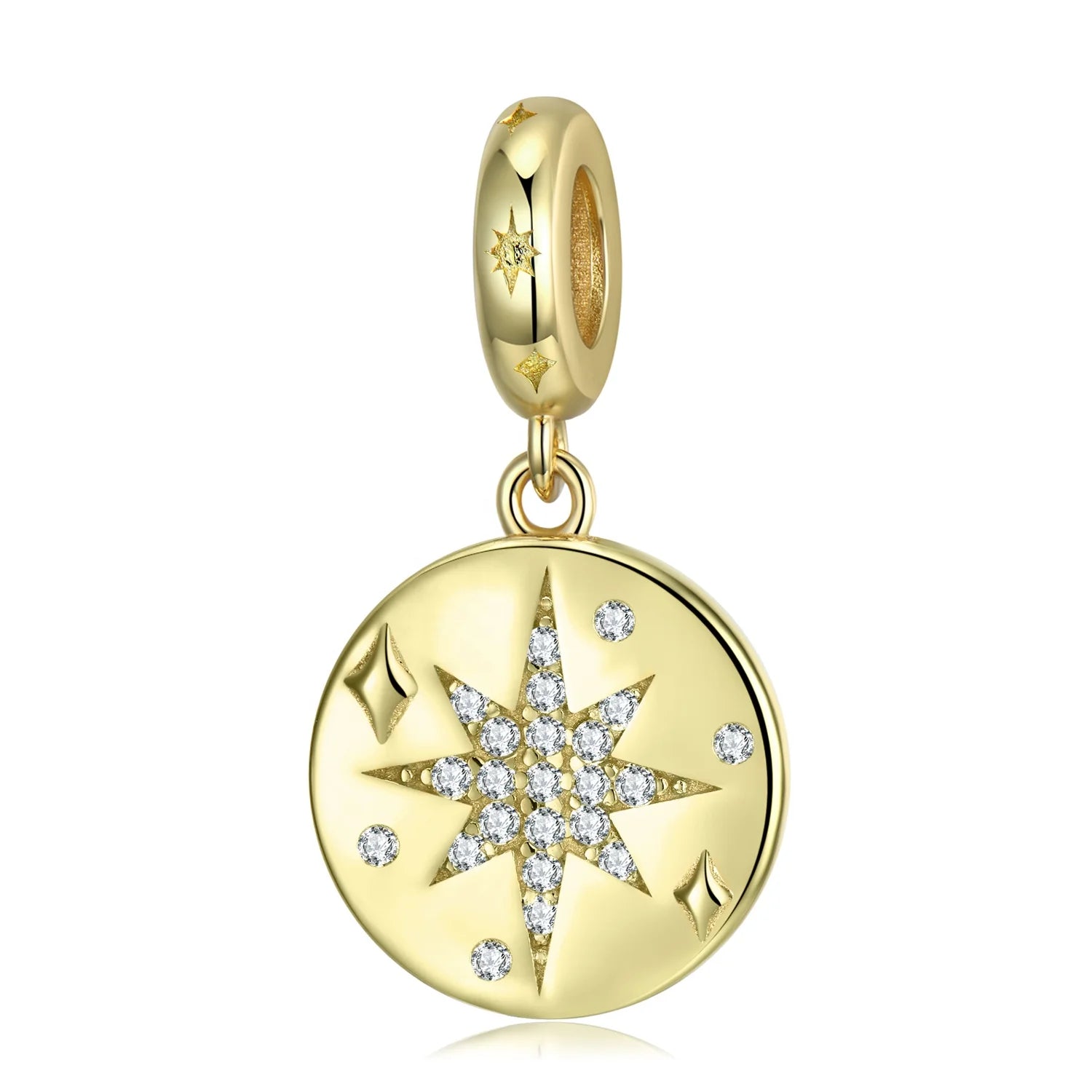 Eight-pointed Star Pattern Gold Plated Pendant 925 Sterling Silver with CZ for Women Charm Bead Jewelry Bracelet Wholesale
