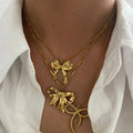 Wholesale Vintage 18k PVD Gold-plated Stainless Steel Bow Pendant Necklace Luxurious Designer Women's Collarbone Chain Jewelry