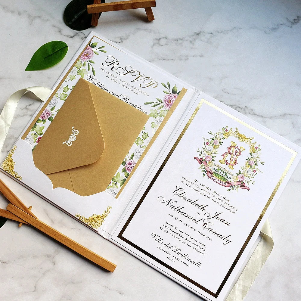 Latest Design Wedding Anniversary Hardboard Invitation Card With Personalize Logo and Initials