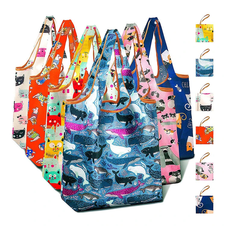 Wholesale Eco-friendly Durable Foldable Reusable Ripstop Polyester Medium Size Shopping Bag Customizable Color Logo Fashionable