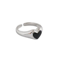 925 Sterling Silver Open Heart-Shaped Black Gel Drop Geometric Pattern Gypsy Setting Trendy Party Ring for Women