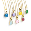 Faceted Square Jade Quartz Crystal Pink Blue Green Jade Faceted Square Gemstone Necklaces Stone Necklace