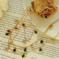 Jewelry 18k Gold Plated Colorful Zirconia Pendant Necklace Trendy Stainless Steel