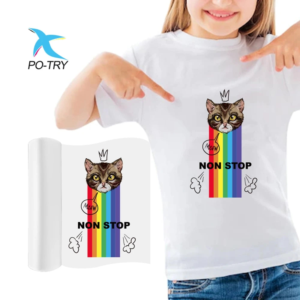 Po-Try Custom DTF Printing Services 100M 30 40 60CM PET Latex DTF Film for Low Temperature Clothing Heat Transfer DTF Printer
