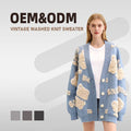 Custom OEM & ODM Women Jacquard Knitwear Girls Knit Winter Long Sleeve Ladies Knitted Cardigan Sweater