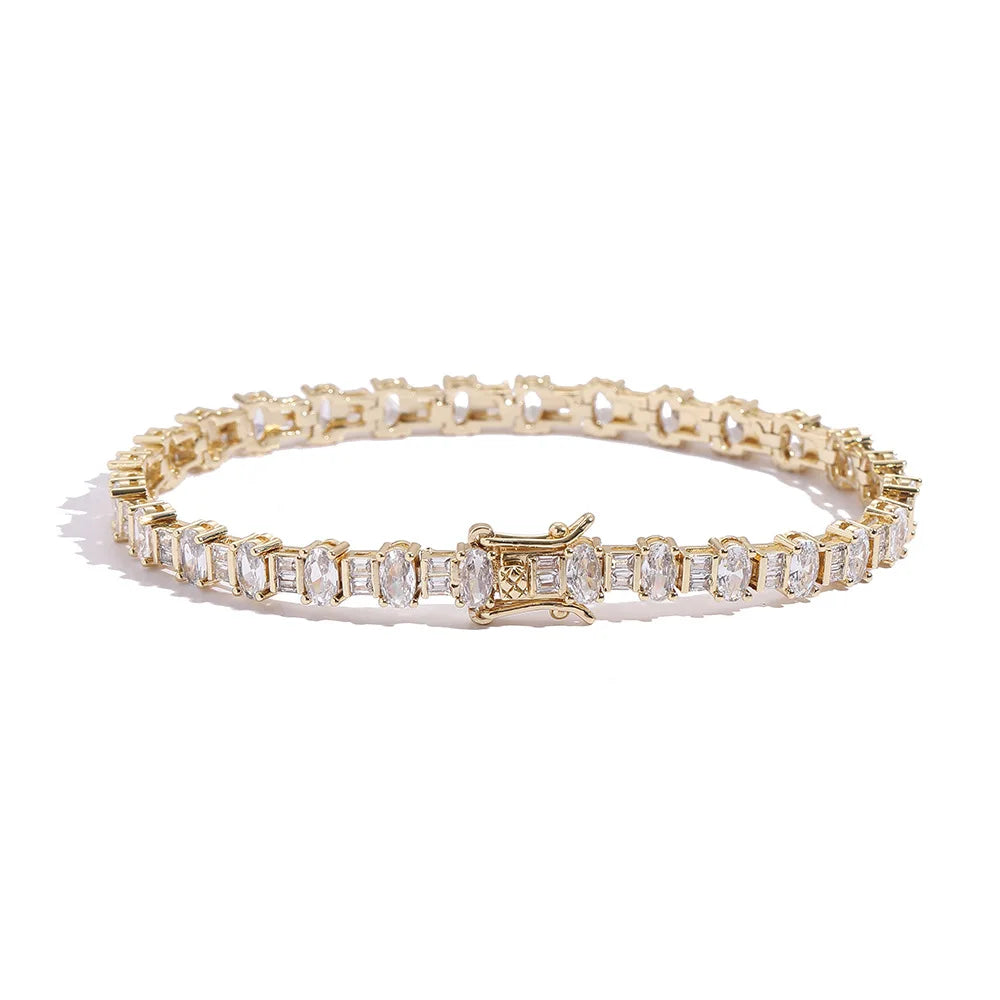 7mm Trapezoid Zircon Tennis Bracelet Brass Rhodium Plated Gold Hip Hop Rapper Personality Party Bracelet