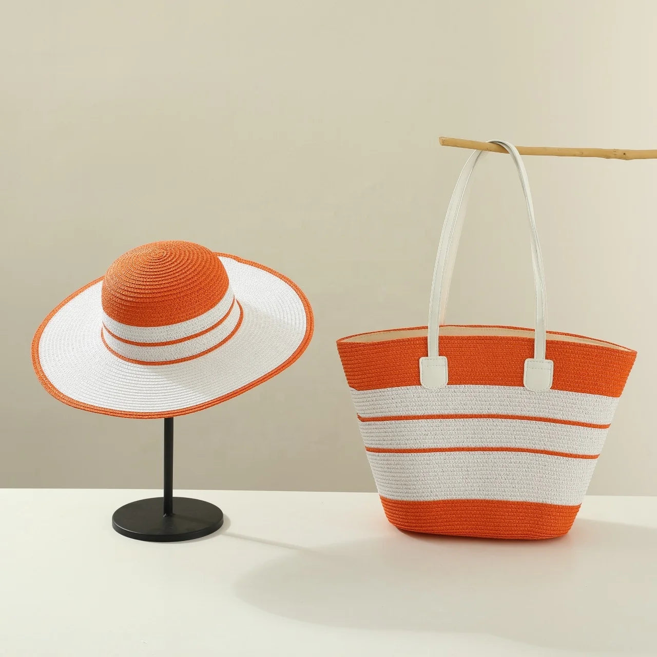 Summer Outdoor Travel Vacation Beach Tote Bag Fashionable Single Strap Woven Shoulder Bag Zipper Hat Cover