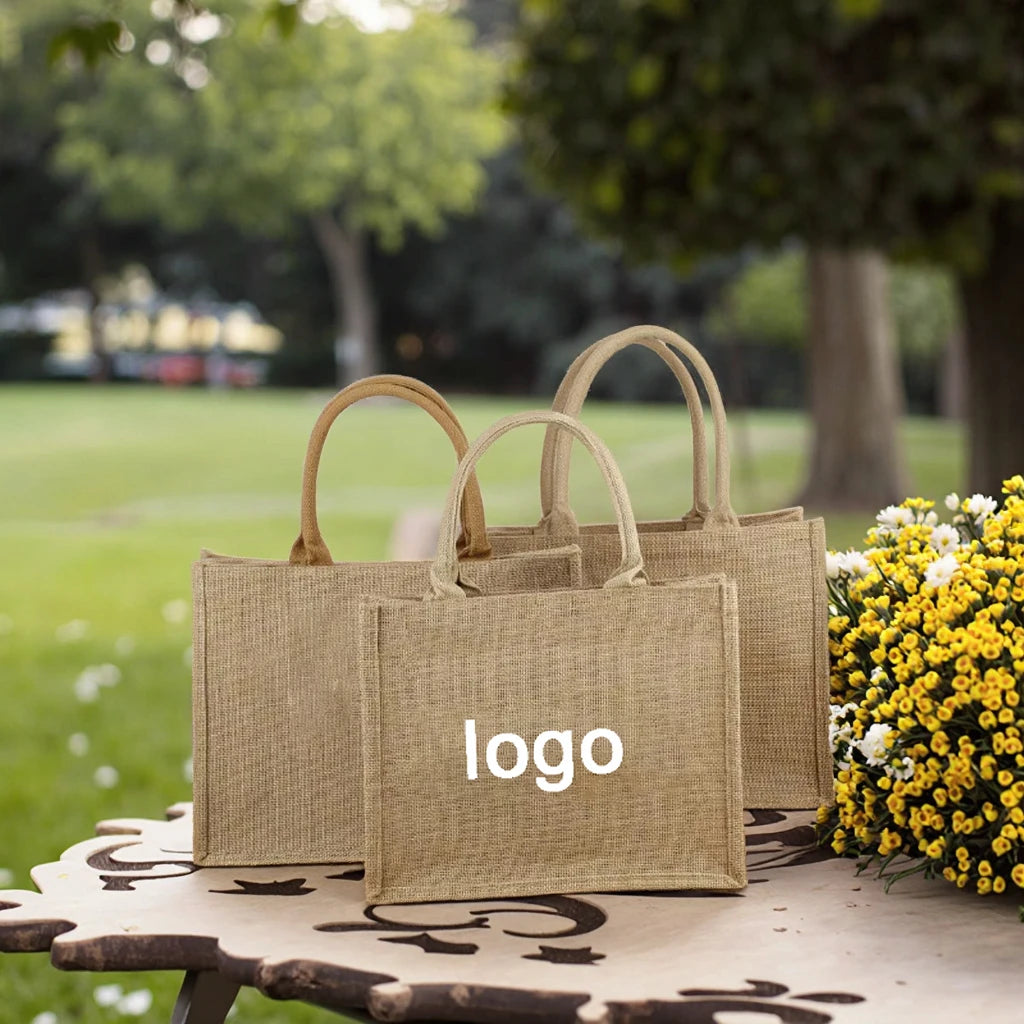 Custom Printed Recyclable Women's Daily Shopping Bag Multi-Color Personalized Natural Silk Jute Blank Bag
