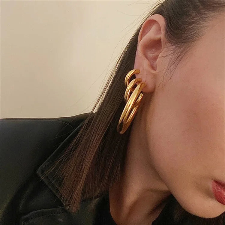 2022 Trendy Earring 18k Gold Plated Simple Basic C Hoop Earrings Stainless Steel Earrings Wholesale