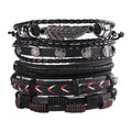 Handmade Punk Charm Leaf Star Adjustable Wax Rope Multi Layer Wrap Leather Bracelet Set Jewelry for Men